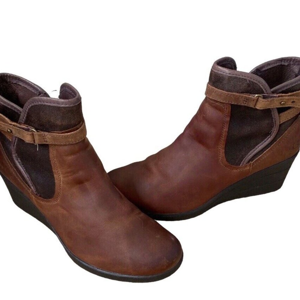 Ugg Emalie Sz 8 Wedge Bootie Ankle Boots Leather Brown - Picture 5 of 9